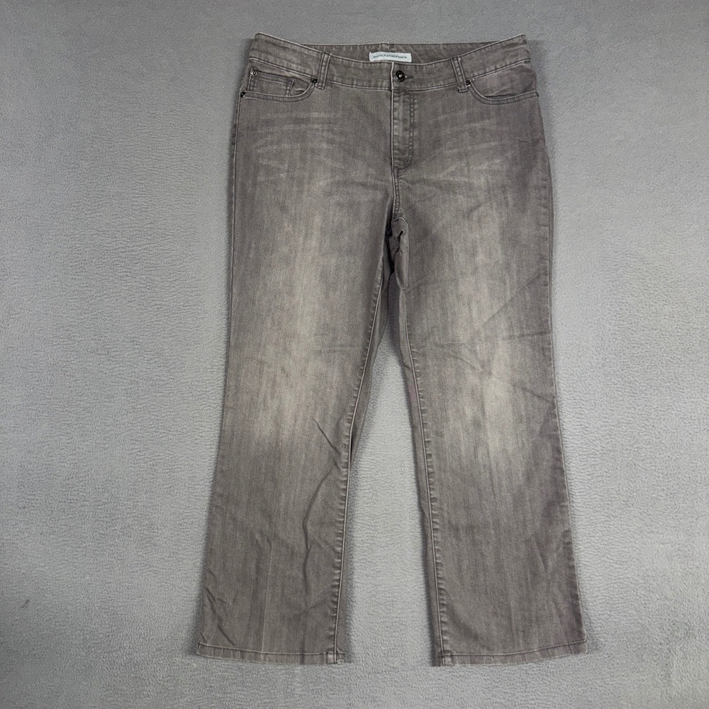 Chicos Platinum Jeans Womens 2.5 / 14 Short Gray Straight Leg Stretch Denim